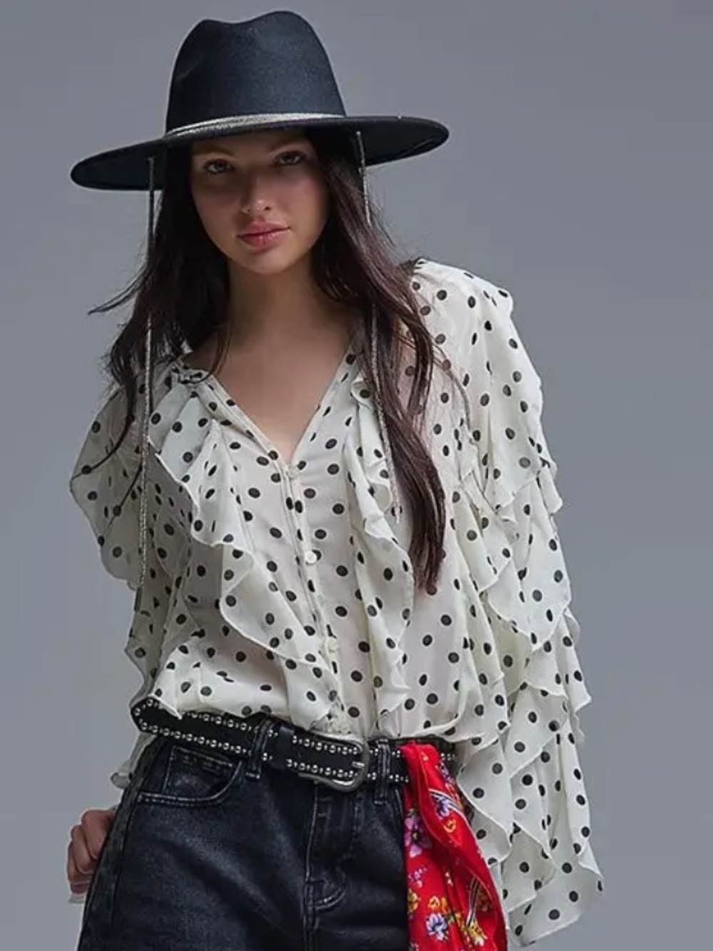 FROM PARIS FRANCE 🇫🇷 Polka Dot Ruffle Blouse - White with Black Dots